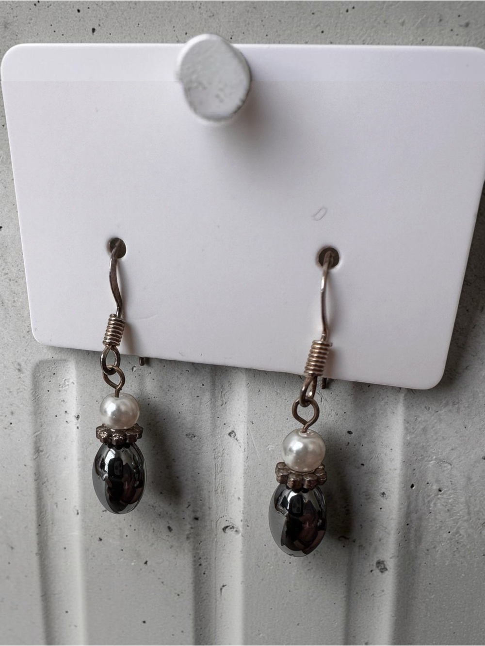 Pearl and Hematite Drop Earrings - SKU A